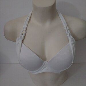 White Swim Top Knotted Halter with Gold Details Size S